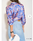 Multi color print shirt with ring tie up design in blue