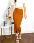 Midi Pencil Skirt in Fine Knit bodycon style in Rusty Brown