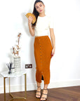 Midi Pencil Skirt in Fine Knit bodycon style in Rusty Brown