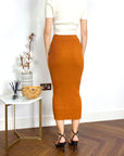Midi Pencil Skirt in Fine Knit bodycon style in Rusty Brown