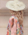 Statement Fascinator Hat With Feather Detail In Cream