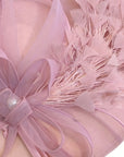 Statement Fascinator Hat With Feather Detail In Dusty Pink