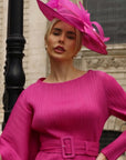 Statement Fascinator Hat With Feather Detail In Fusion Pink