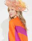 Statement Fascinator Hat With Feather Detail In Peach