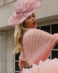 Statement Fascinator Hat With Feather Detail In Dusty Pink