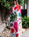 Multi Color Print Pleated Dress in three quarter sleeves in floral print