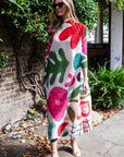 Multi Color Print Pleated Dress in three quarter sleeves in floral print
