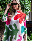 Multi Color Print Pleated Dress in three quarter sleeves in floral print