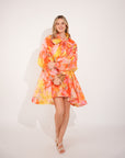 Oversized Pink Floral Print Billow Dress With Blouson Sleeves