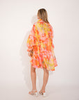 Oversized Pink Floral Print Billow Dress With Blouson Sleeves