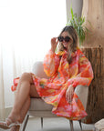Oversized Pink Floral Print Billow Dress With Blouson Sleeves