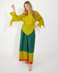 Full pleated Long sleeves top and trousers in Green