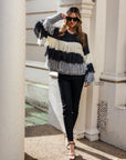 Cosy Knit Multi layer tassel jumper in Grey color