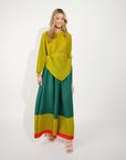 Full pleated Long sleeves top and trousers in Green