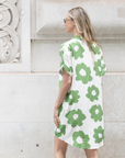 Floral print cotton blend linen holiday dress in Green