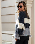 Cosy Knit Multi layer tassel jumper in Grey color