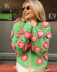 Hand Knit Statement Crochet Flower Cardigan