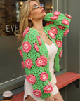 Hand Knit Statement Crochet Flower Cardigan