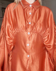 Sunset Satin Cape-Sleeve Shirt & Wide-Leg Trouser Co-Ord In Orange