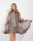 Oversized Leopard print billow dress with blouson sleeves
