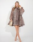 Oversized Leopard print billow dress with blouson sleeves