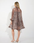 Oversized Leopard print billow dress with blouson sleeves