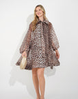 Oversized Leopard print billow dress with blouson sleeves