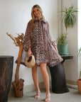 Oversized Leopard print billow dress with blouson sleeves