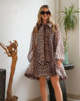 Oversized Leopard print billow dress with blouson sleeves