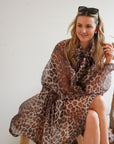 Oversized Leopard print billow dress with blouson sleeves