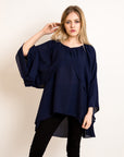 Chiffon Long Sleeves Cape/Top(NAVY)