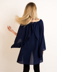 Chiffon Long Sleeves Cape/Top(NAVY)