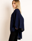 Chiffon Long Sleeves Cape/Top(NAVY)