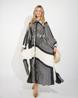 Black and White Scarf print Full pleated long Shirt dress