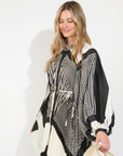 Black and White Scarf print Full pleated long Shirt dress