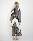 Black and White Scarf print Full pleated long Shirt dress