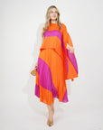 Full pleated Long sleeves vest top and skirts in orange pink color