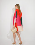 Multi color print long sleeves Blazer Dress with buttons design in orange