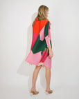 Multi color print long sleeves Blazer Dress with buttons design in orange