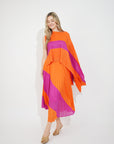 Full pleated Long sleeves vest top and skirts in orange pink color