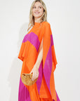 Full pleated Long sleeves vest top and skirts in orange pink color