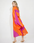 Full pleated Long sleeves vest top and skirts in orange pink color