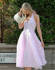 Sabrina gingham check print linen blend midi dress in pink