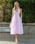 Sabrina gingham check print linen blend midi dress in pink