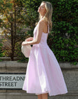 Sabrina gingham check print linen blend midi dress in pink