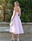 Sabrina gingham check print linen blend midi dress in pink