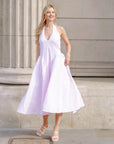 Sabrina gingham check print linen blend midi dress in pink