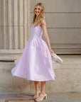 Sabrina gingham check print linen blend midi dress in pink