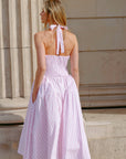 Sabrina gingham check print linen blend midi dress in pink