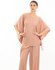 Cotton blend comfort stretch-jersey Lace up top and Relaxed-fit trousers in Pink